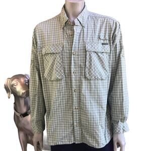 Exofficio Green Plaid Button Down Hiking Fishing Shirt Mens Size XL